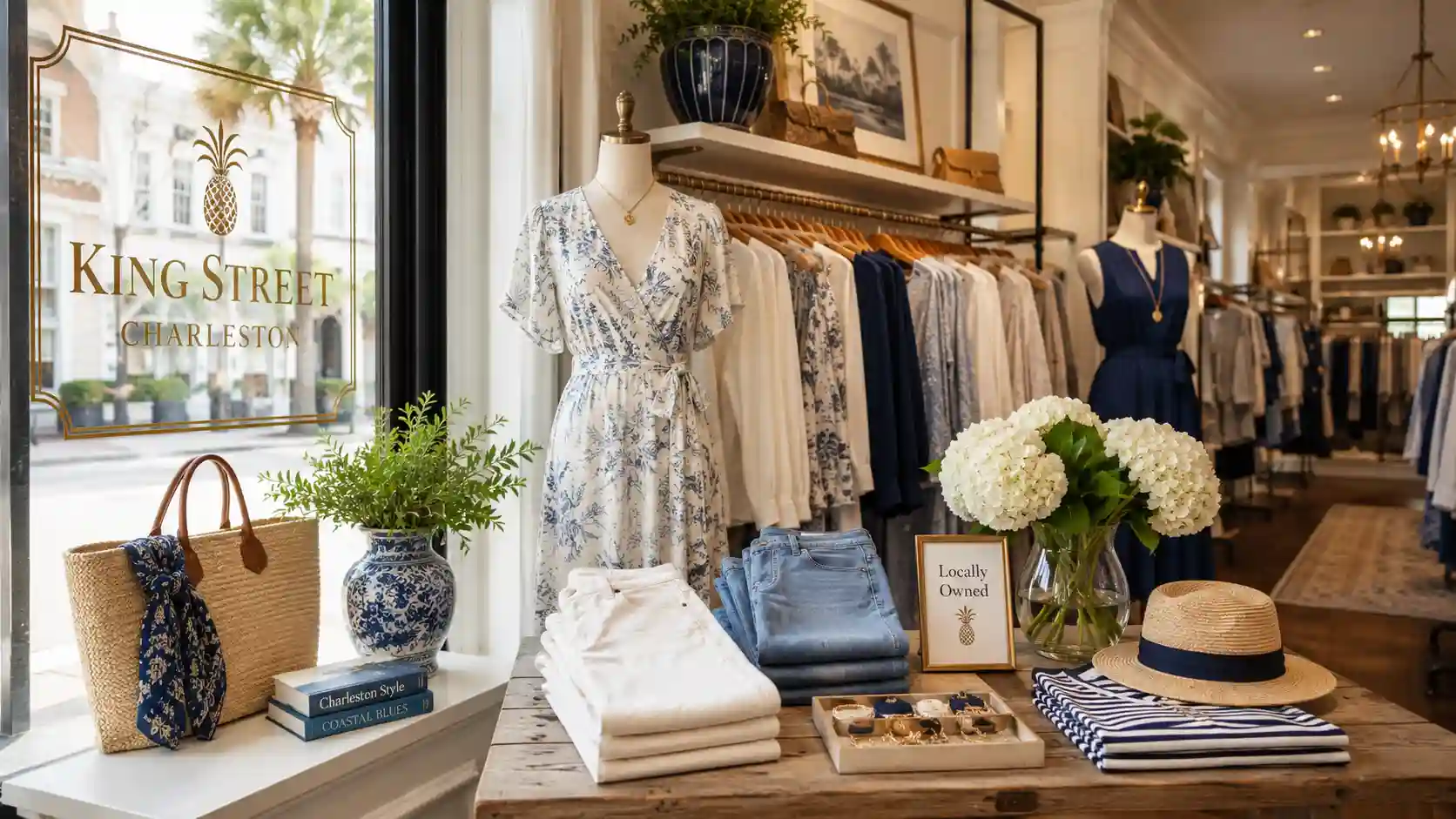 A stylish display of clothing inside a King Street boutique