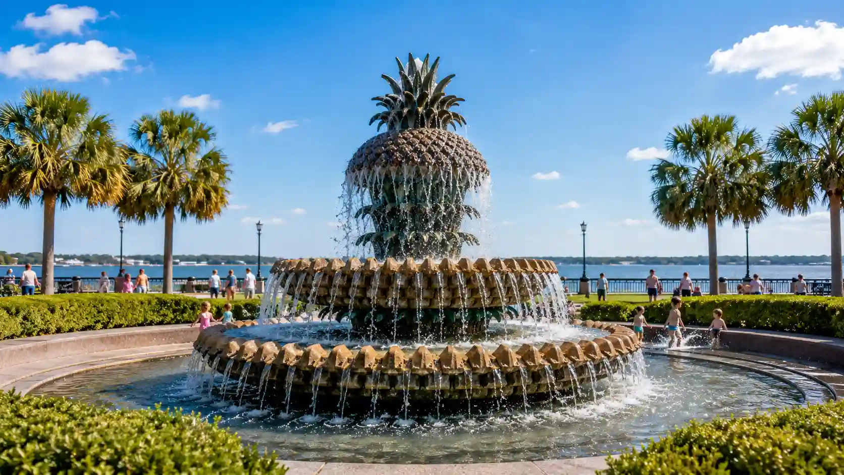 Pineapple Fountain at Waterfront Park, one of the best family attractions in Charleston.