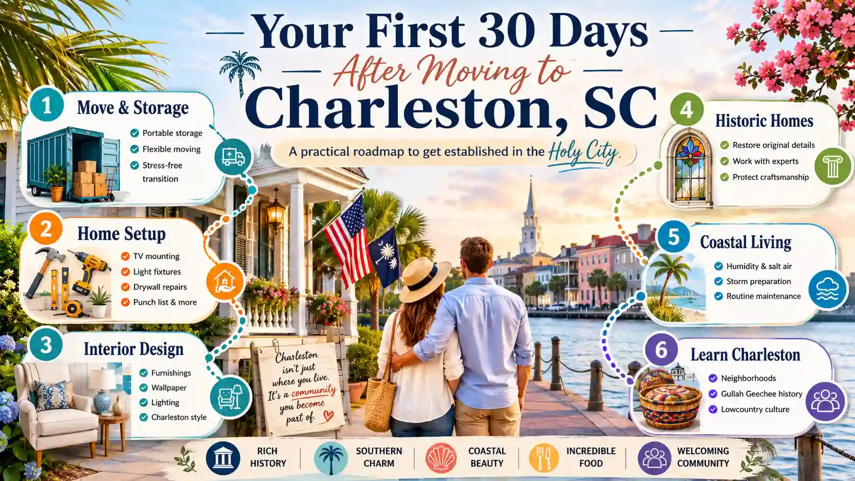 Your First 30 Days After Moving to Charleston SC | Relocation Infographic